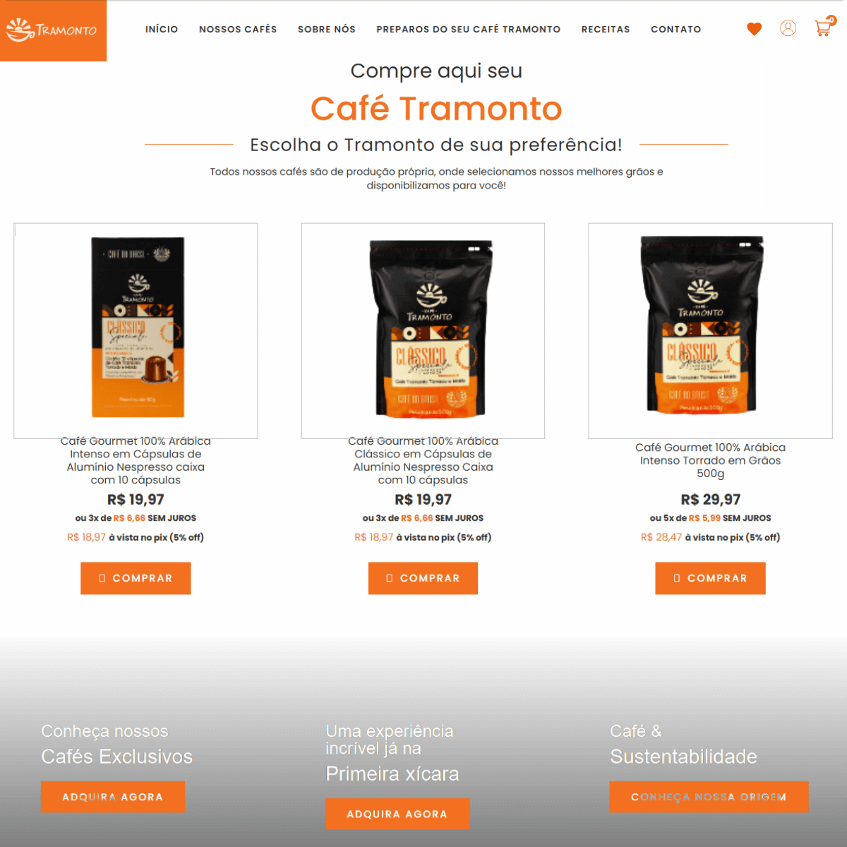 head ecommerce site antigo café tramonto
