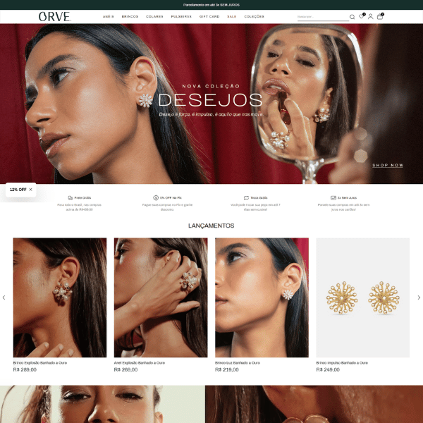 Desenvolvimento de loja virtual de joias na shopify mobile